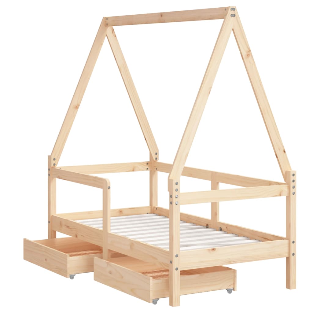 vidaXL Cadru de pat cu sertare de copii, 70x140 cm, lemn masiv de pin