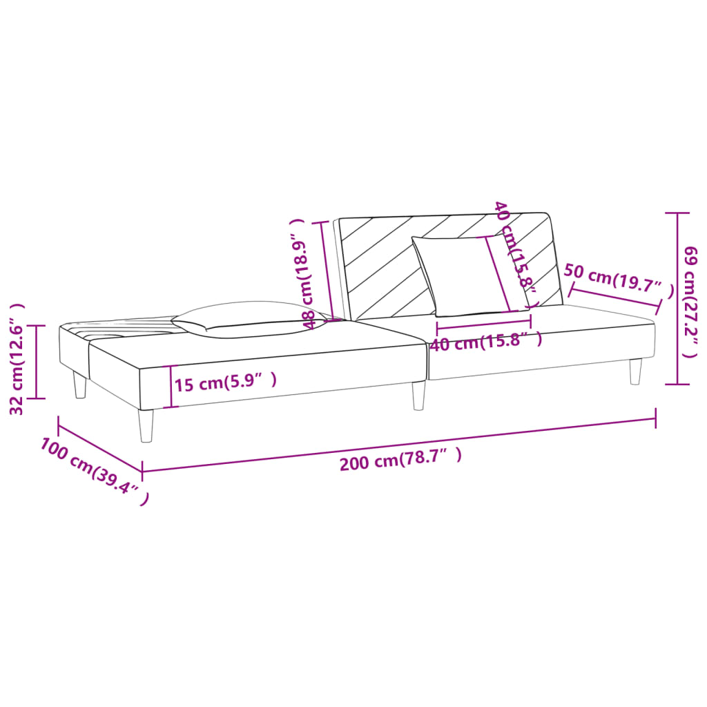 vidaXL Canapea extensibilă cu 2 locuri, 2 perne, gri închis, textil