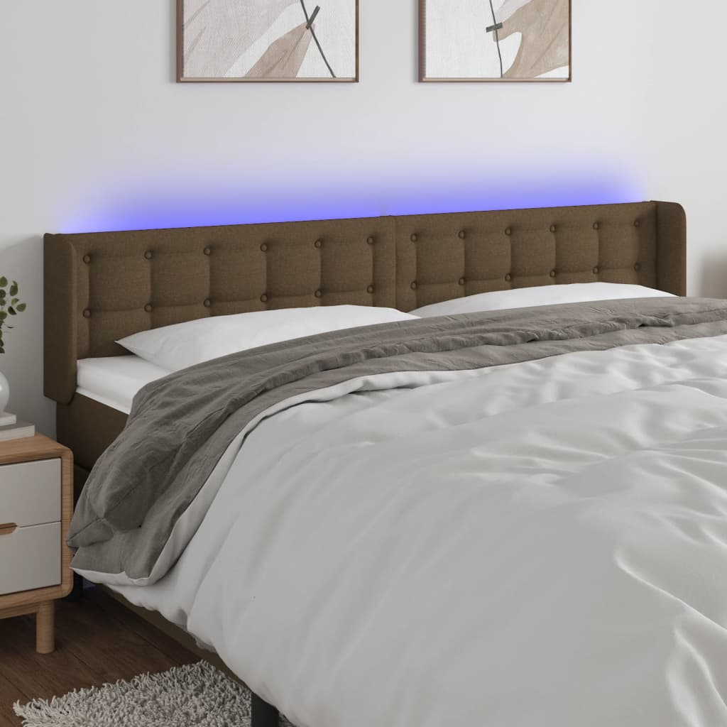vidaXL Tăblie de pat cu LED, maro închis, 163x16x78/88 cm, textil