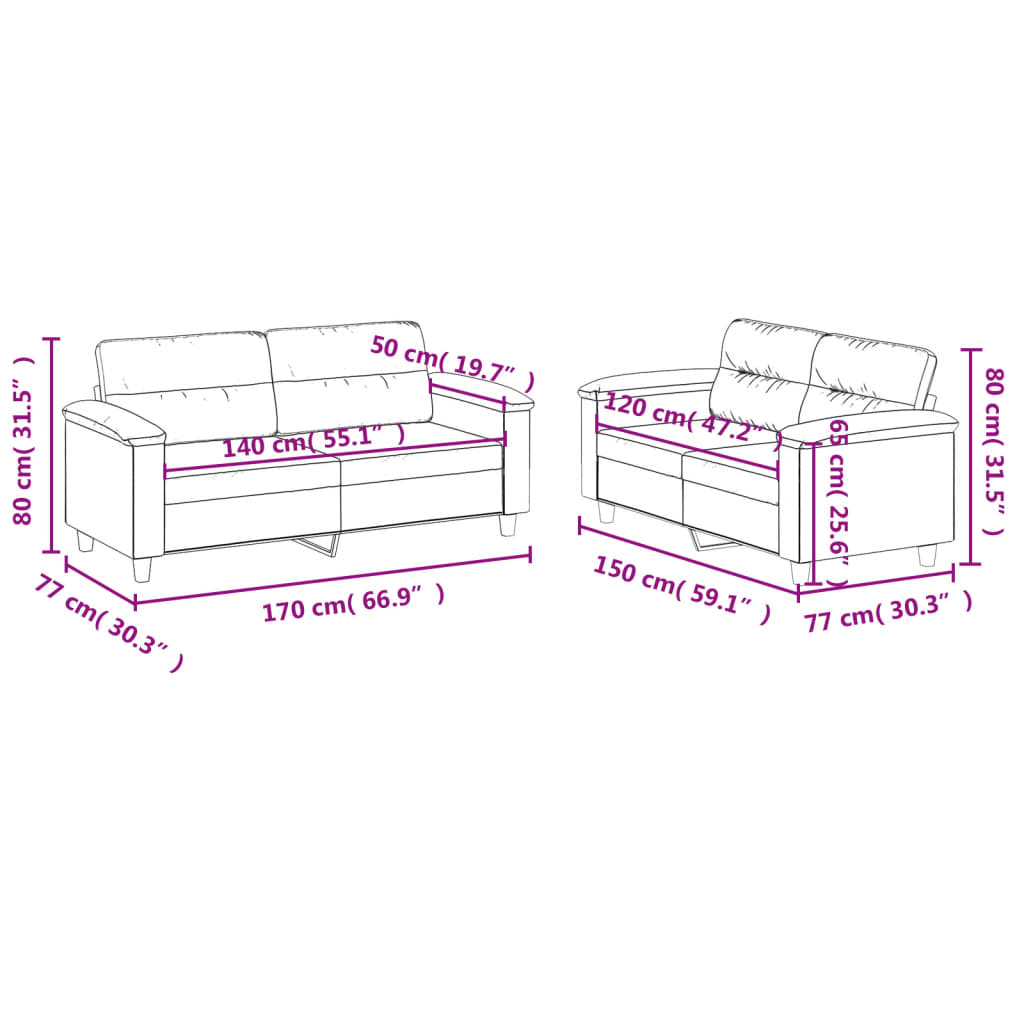 vidaXL Set de canapele cu perne, 2 piese, gri taupe, microfibră