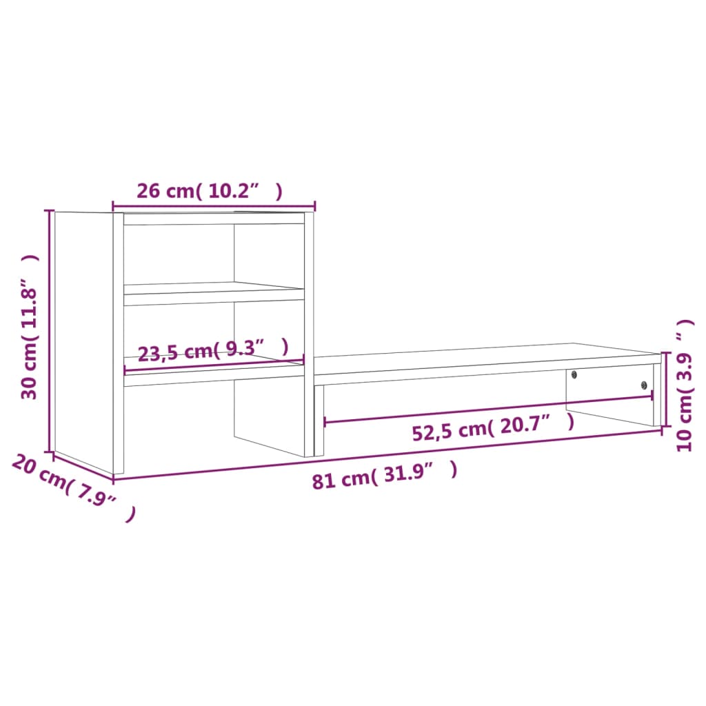 vidaXL Suport pentru monitor, 81x20x30 cm, lemn masiv de pin