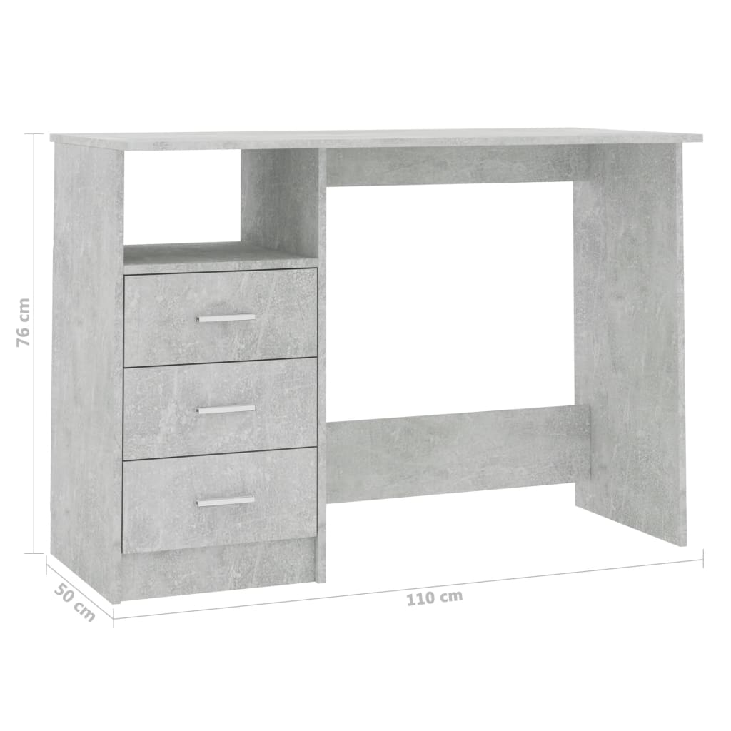 vidaXL Birou cu sertare, gri beton, 110 x 50 x 76 cm, PAL