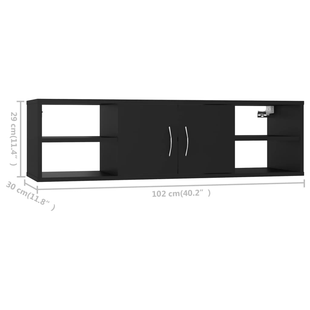 vidaXL Raft de perete, negru, 102x30x29 cm, PAL