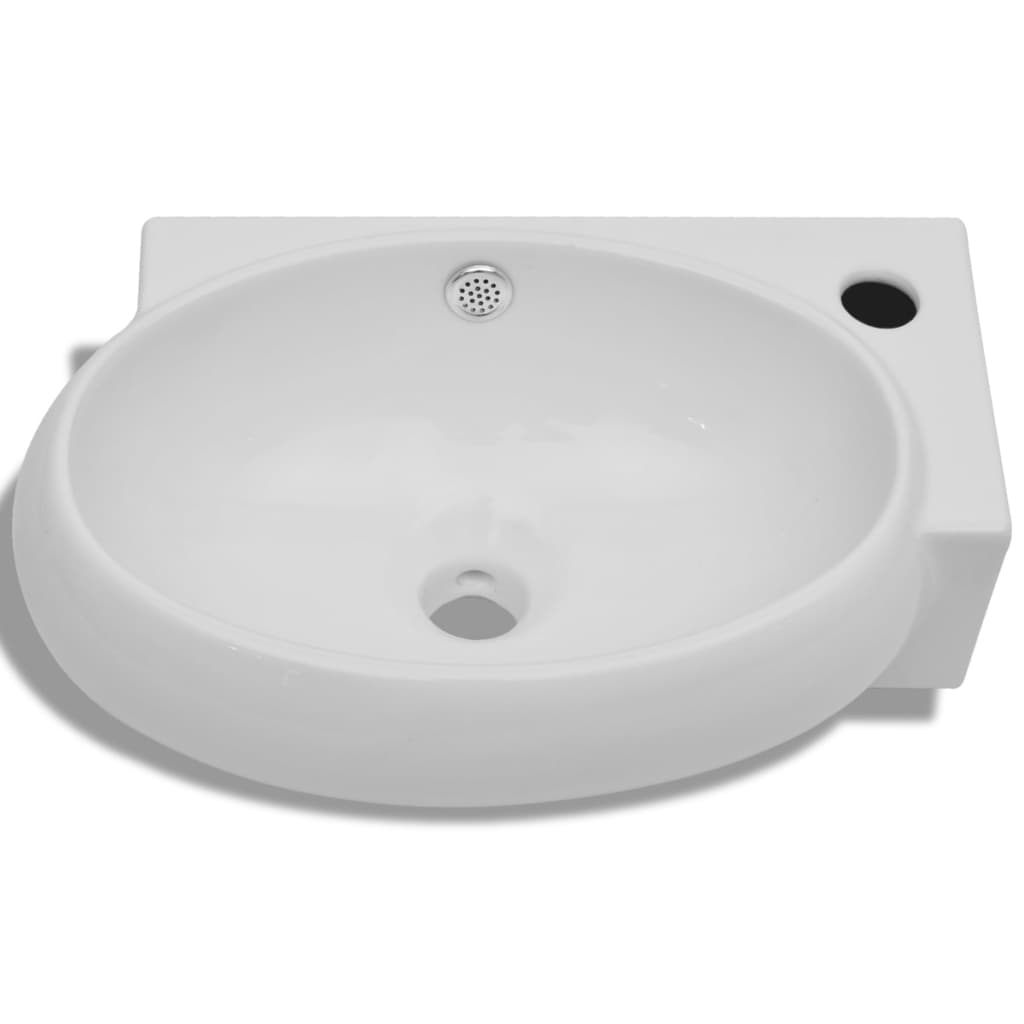 Chiuvetă de baie, orificiu robinet & preaplin, alb, ceramică