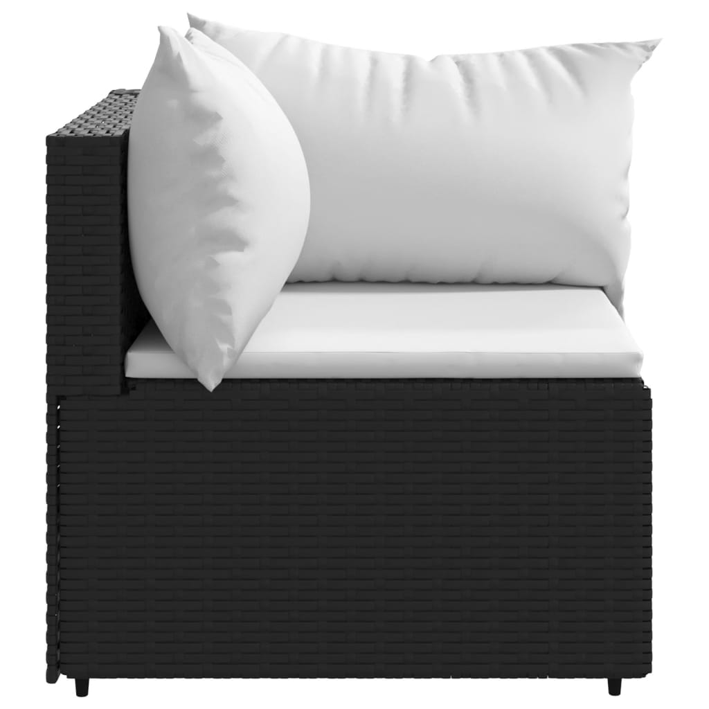vidaXL Canapea de colț cu pernă de grădină, negru, poliratan