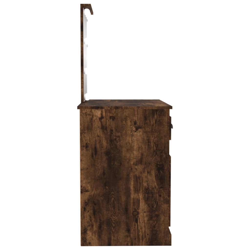 vidaXL Masă de toaletă cu LED, stejar fumuriu 90x50x132,5 cm lemn