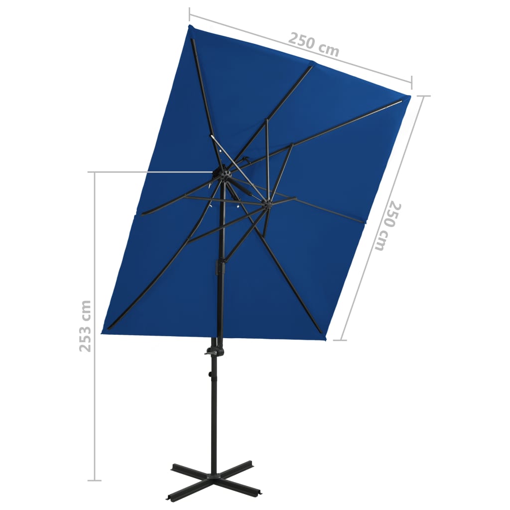 vidaXL Umbrelă suspendată cu înveliș dublu, albastru azuriu 250x250 cm