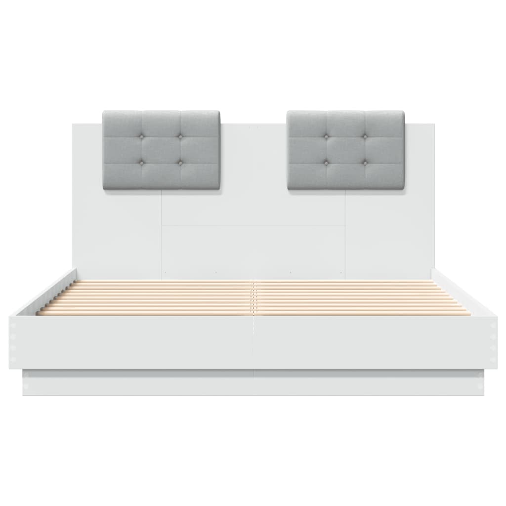 vidaXL Cadru de pat cu tăblie și lumini LED, alb, 120x190 cm