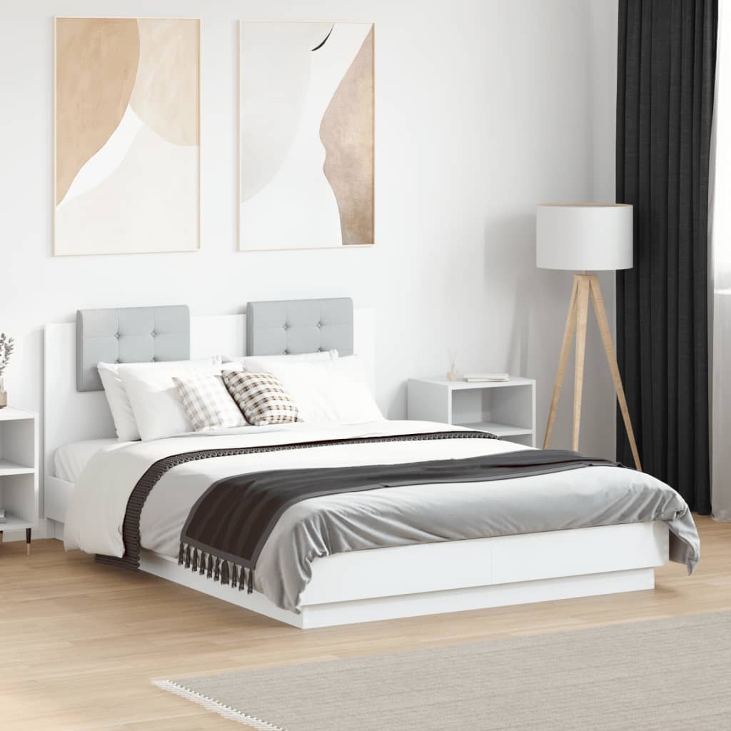 vidaXL Cadru de pat cu tăblie și lumini LED, alb, 120x190 cm