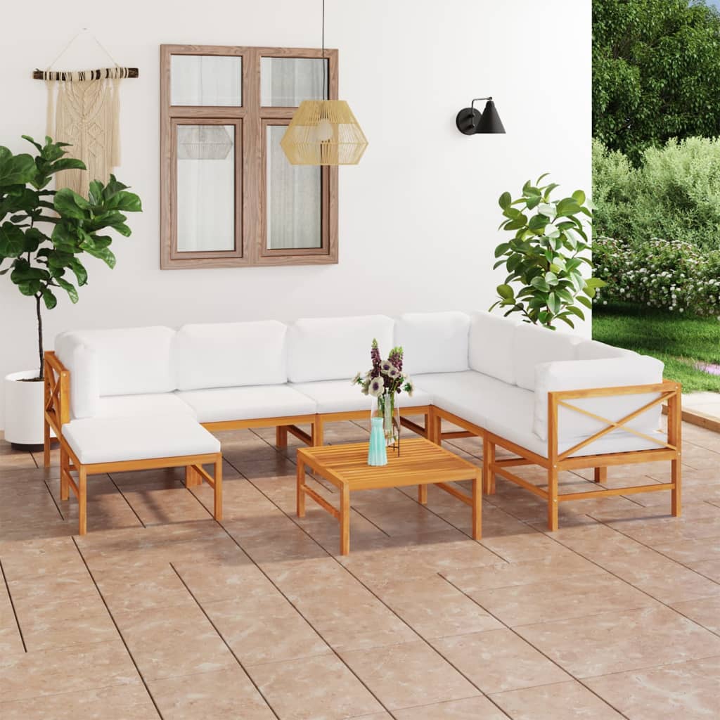vidaXL Set mobilier grădină cu perne crem, 8 piese, lemn masiv de tec