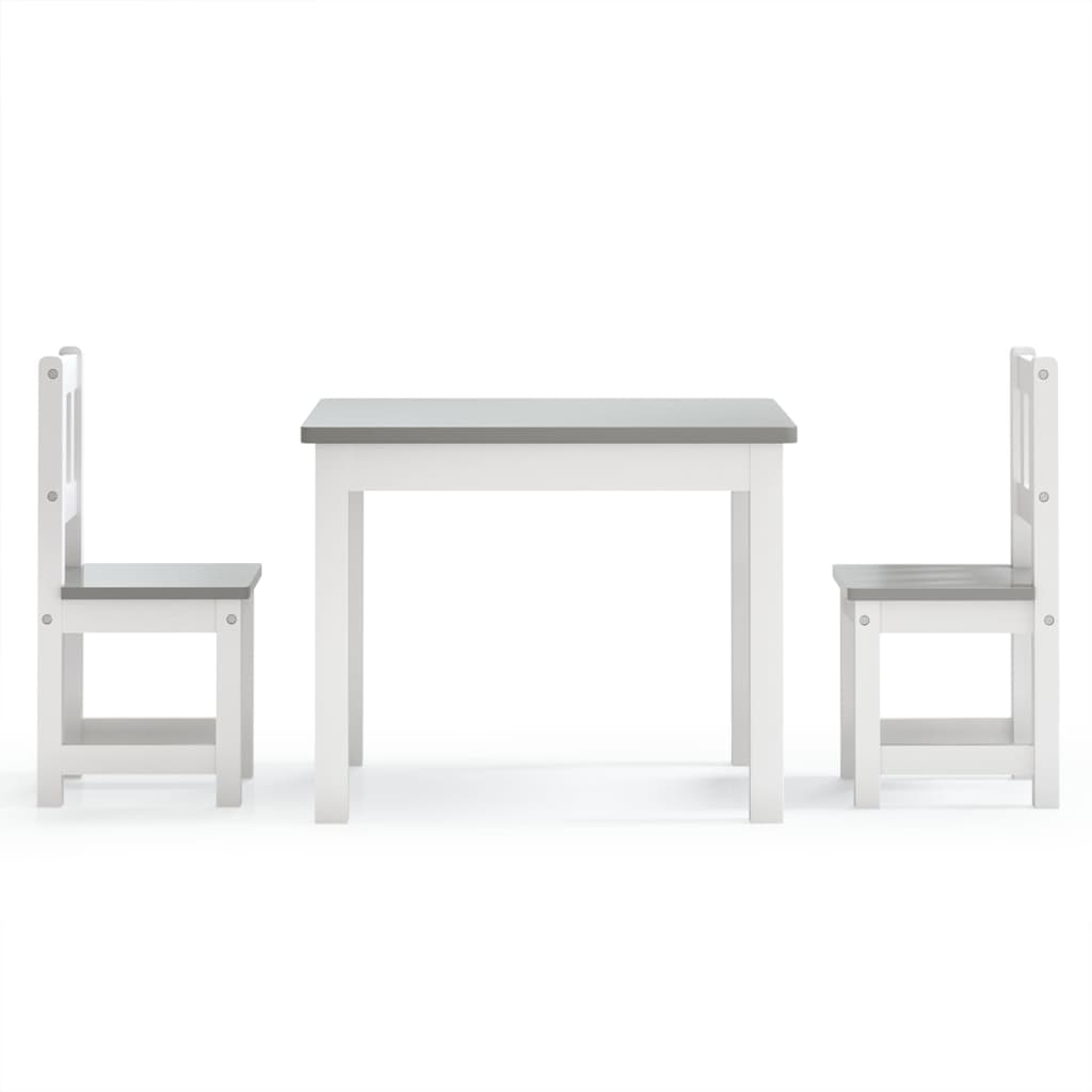 vidaXL Set masă&scaun pentru copii, 3 piese, alb și gri, MDF