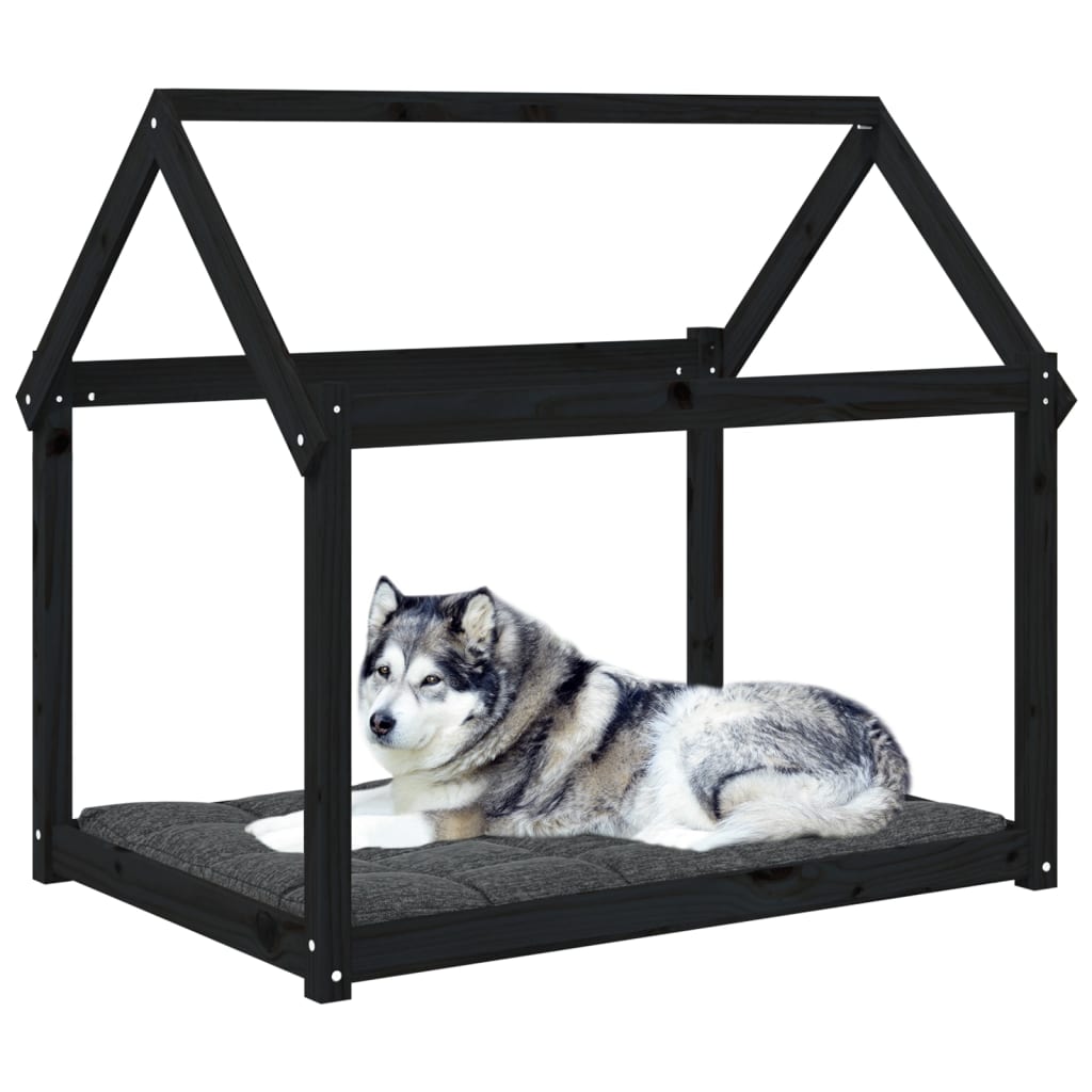 vidaXL Pat pentru câini, negru, 111x80x100 cm, lemn masiv de pin