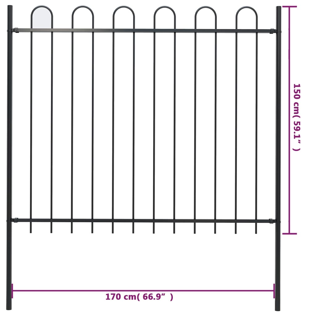 vidaXL Gard de grădină cu vârf curbat, negru, 1,7 m, oțel