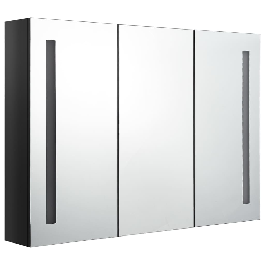 vidaXL Dulap de baie cu oglindă și LED, negru strălucitor, 89x14x62 cm