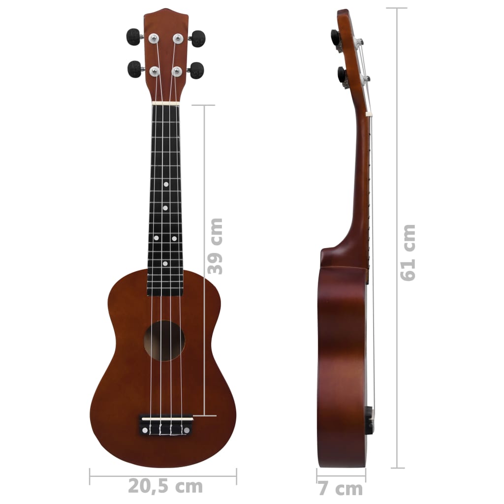 vidaXL Set de ukulele soprano, pentru copii, cu husă, lemn închis, 23"