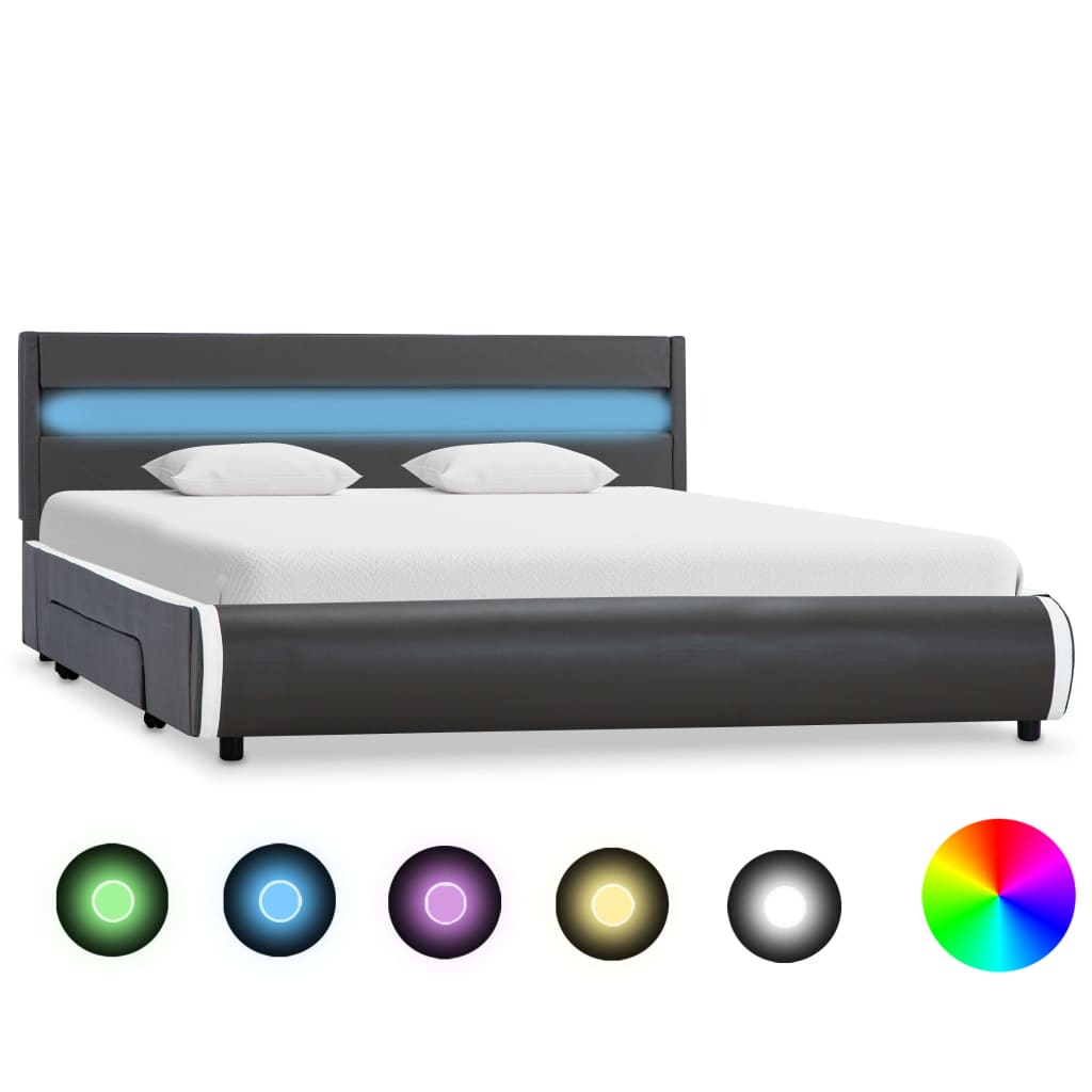 vidaXL Cadru de pat cu LED, antracit, 160x200 cm, piele ecologică