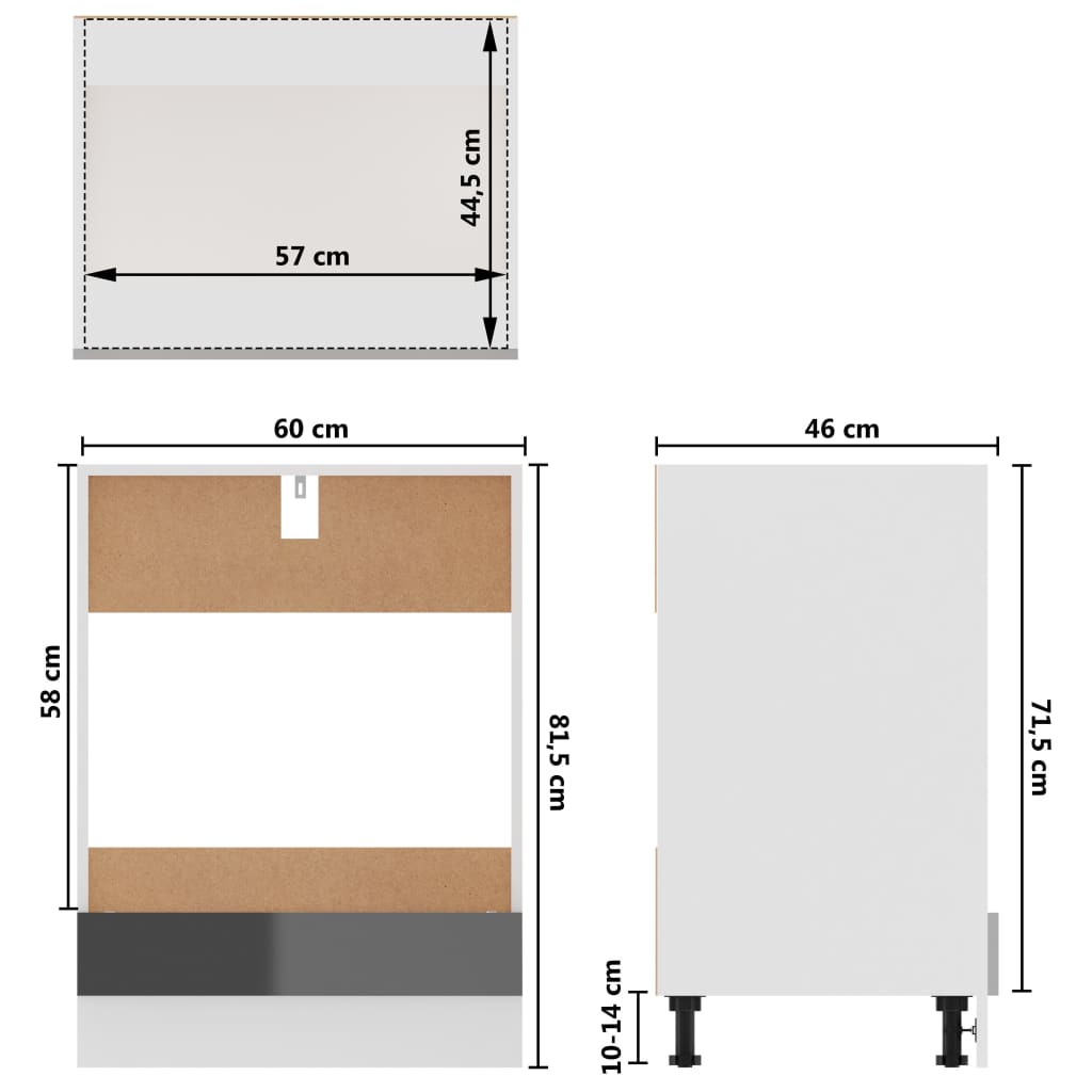 vidaXL Dulap pentru cuptor, gri extralucios, 60 x 46 x 81,5 cm, PAL