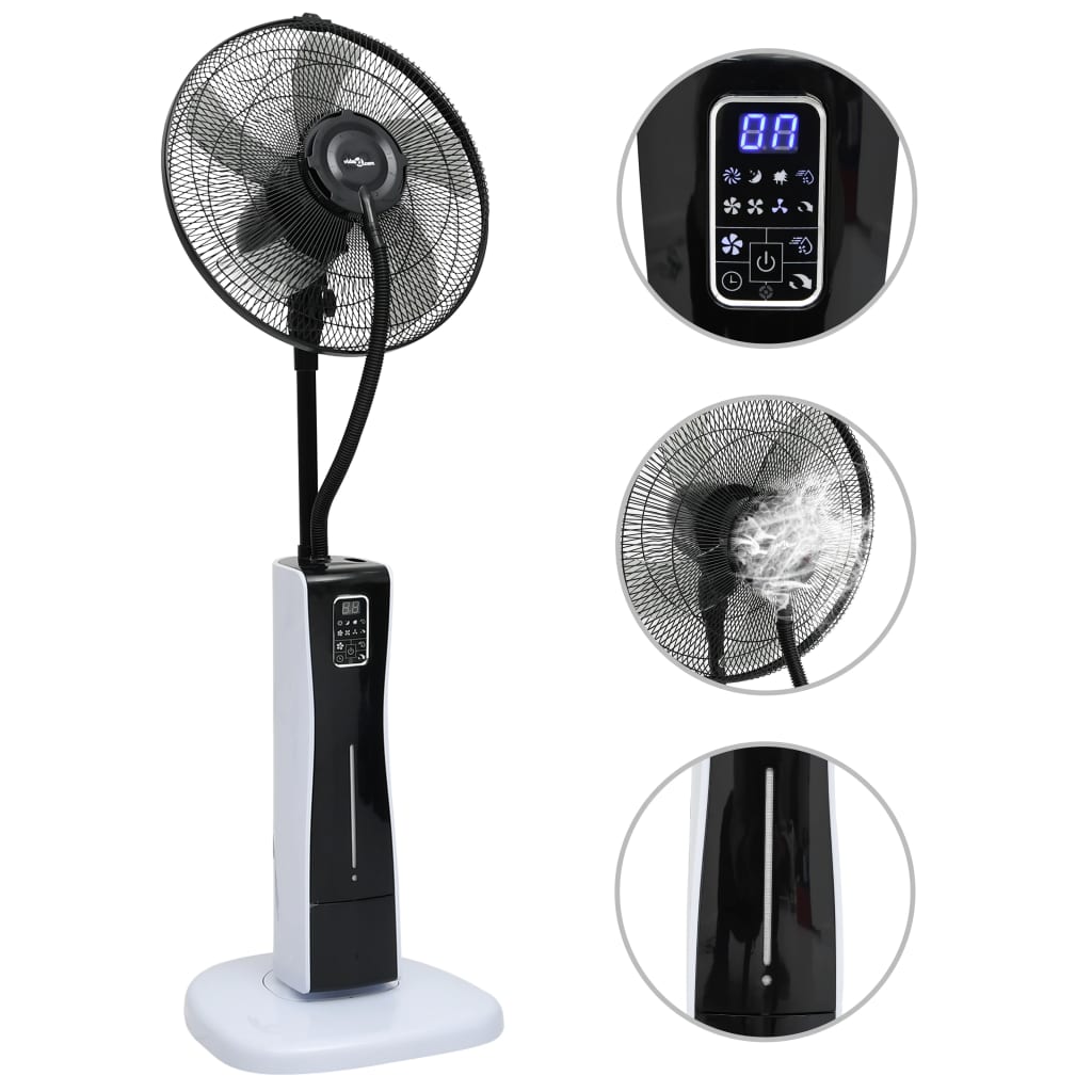 vidaXL Ventilator cu ceață, piedestal și telecomandă negru/alb