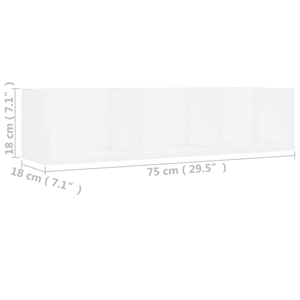 vidaXL Raft de perete pentru CD-uri, alb, 75 x 18 x 18 cm, PAL