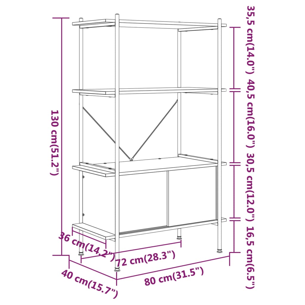 vidaXL Unitate rafturi cu 4 niveluri și dulap, 80x40x130 cm oțel&lemn