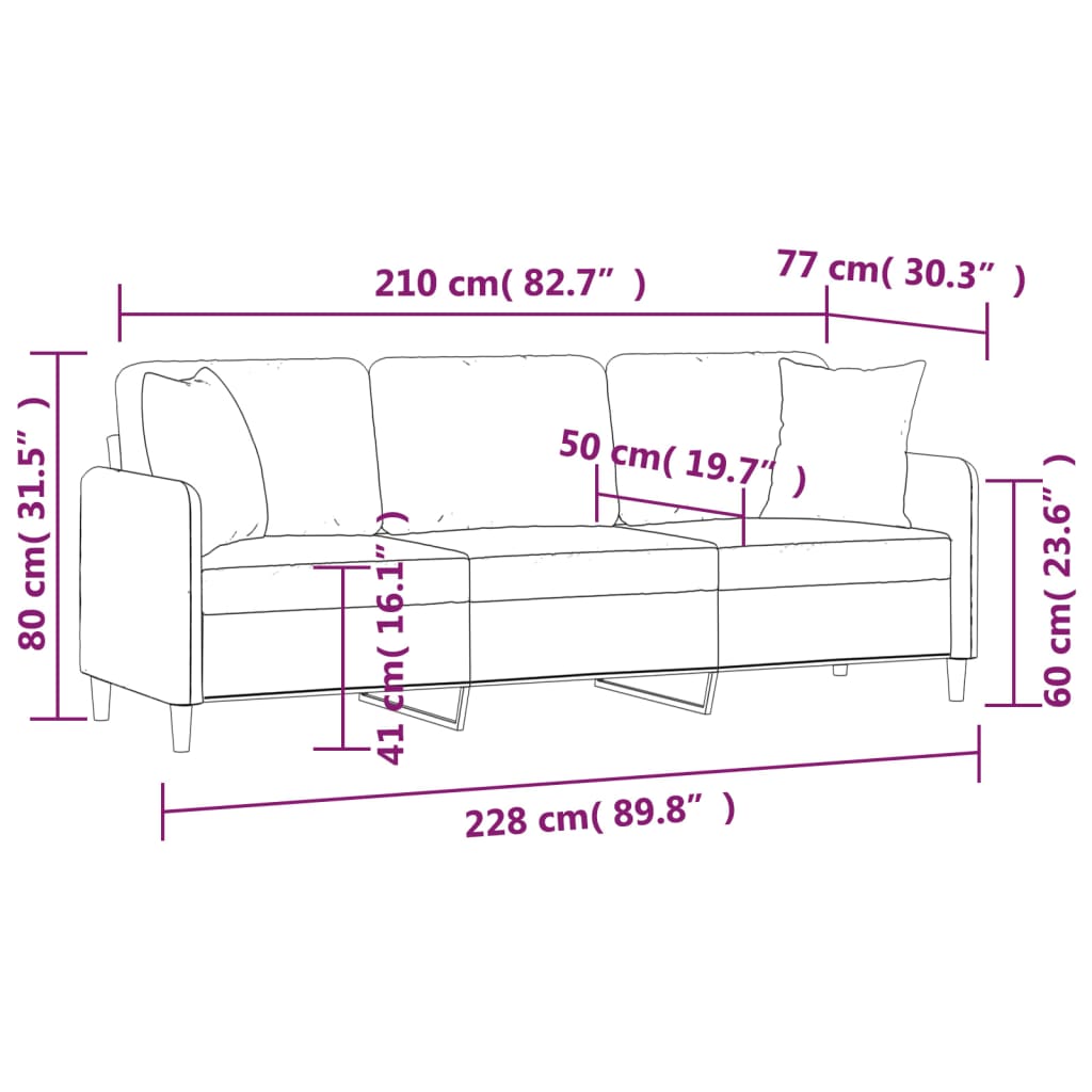 vidaXL Canapea cu 3 locuri cu perne&pernuțe gri închis 210 cm textil