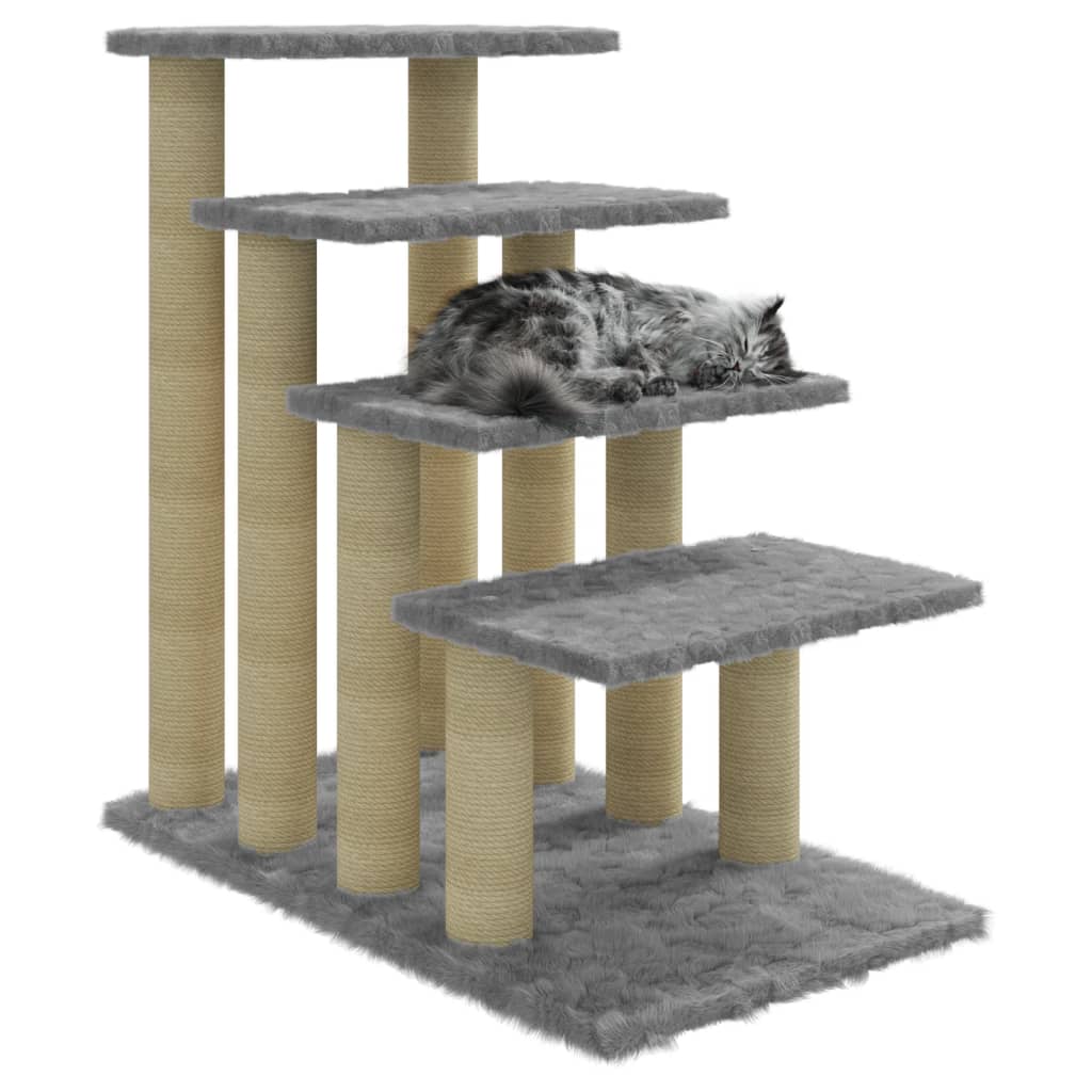 vidaXL Ansamblu pisici, stâlpi din funie sisal, gri deschis, 63 cm