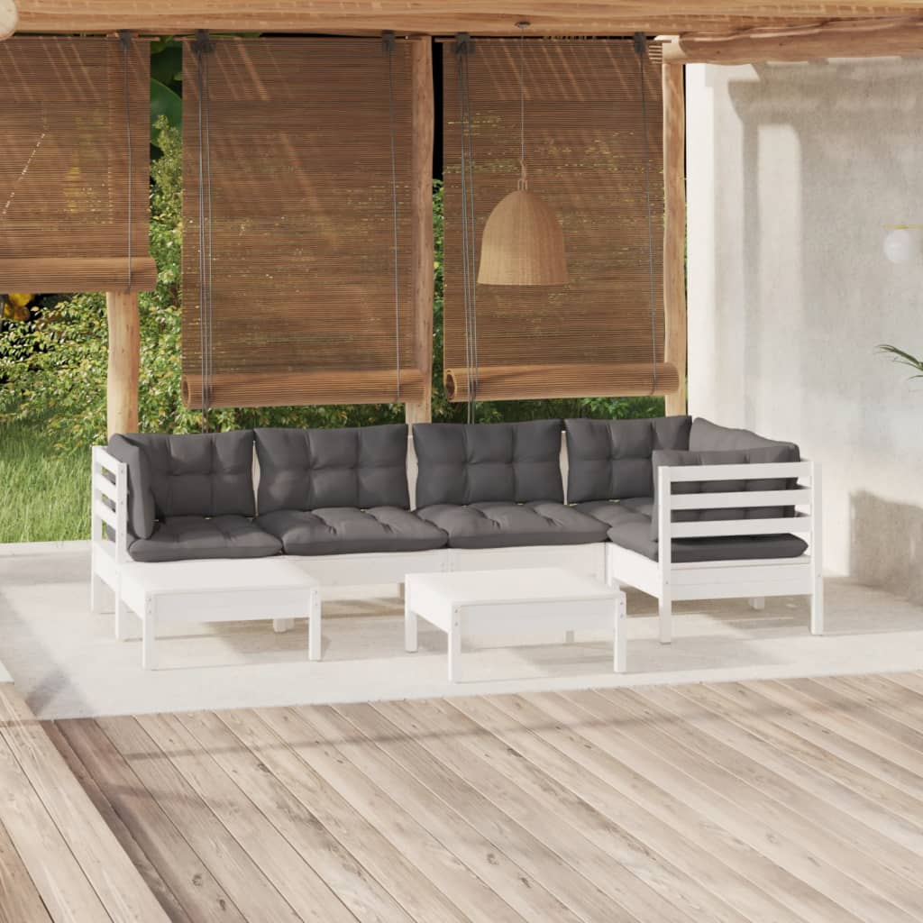 vidaXL Set mobilier de grădină cu perne, 7 piese, alb, lemn masiv pin