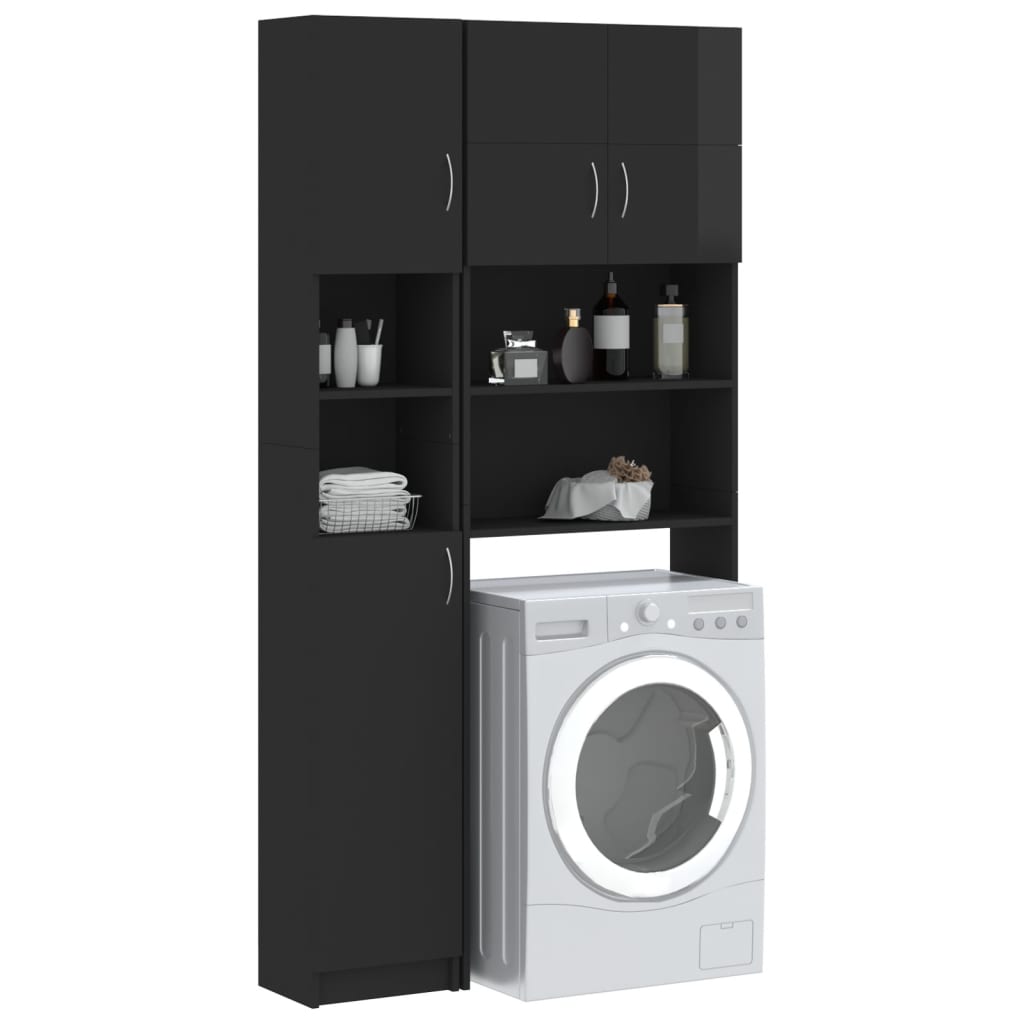 vidaXL Set dulap mașina de spălat, negru extralucios, lemn prelucrat