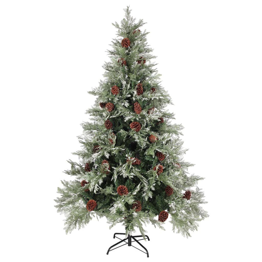 vidaXL Brad de Crăciun cu conuri de pin, verde/alb, 120 cm, PVC&PE
