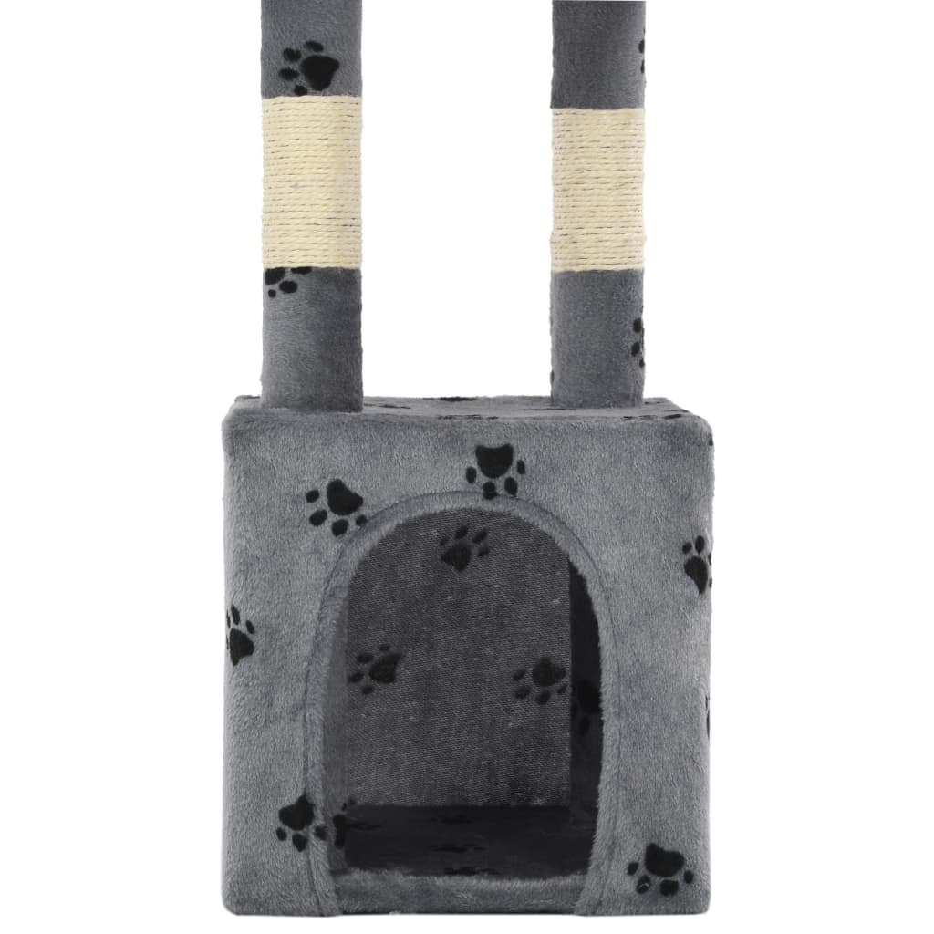 vidaXL Ansamblu pisici, stâlpi funie sisal, 109 cm imprimeu lăbuțe gri