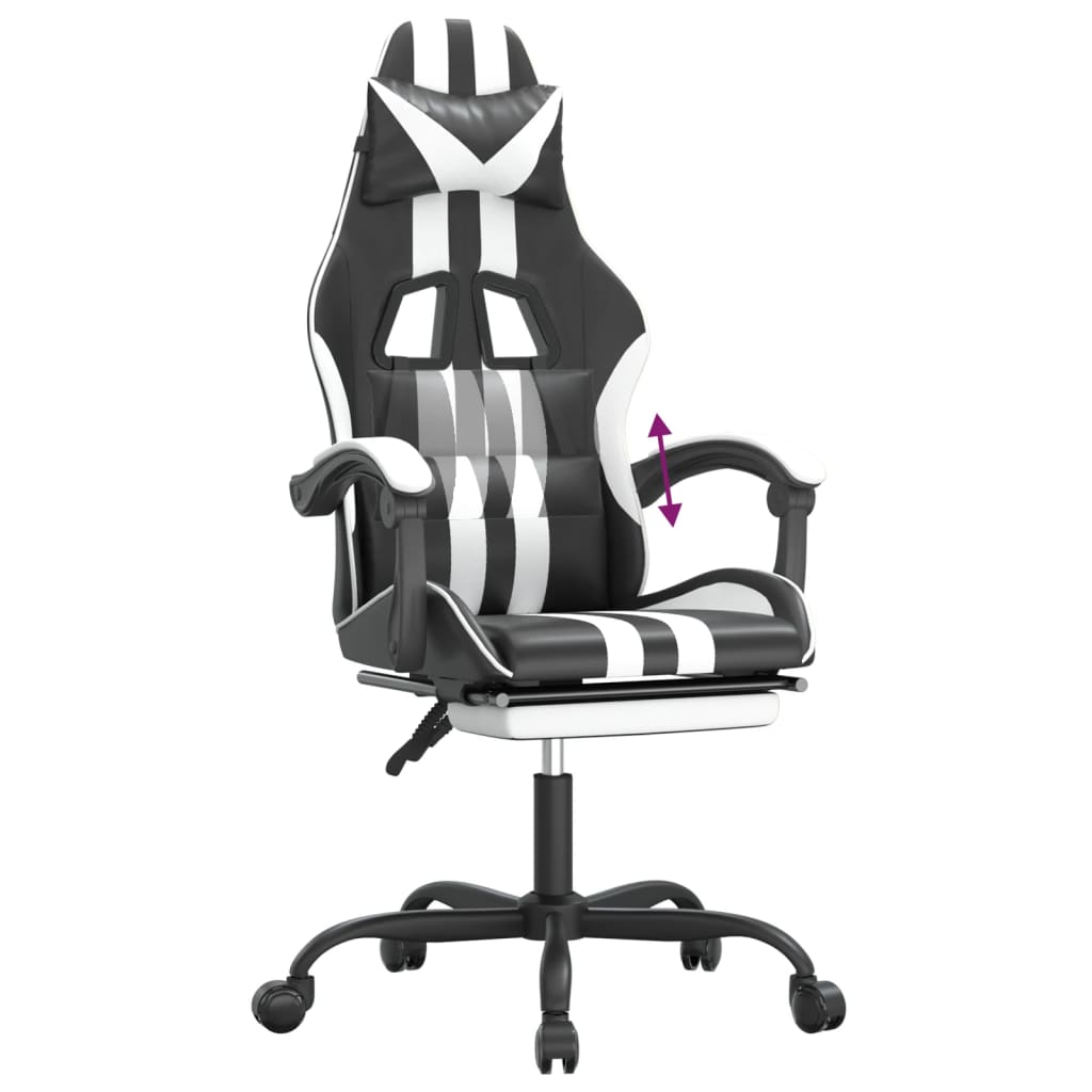 vidaXL Scaun de gaming cu suport picioare, negru/alb, piele ecologică