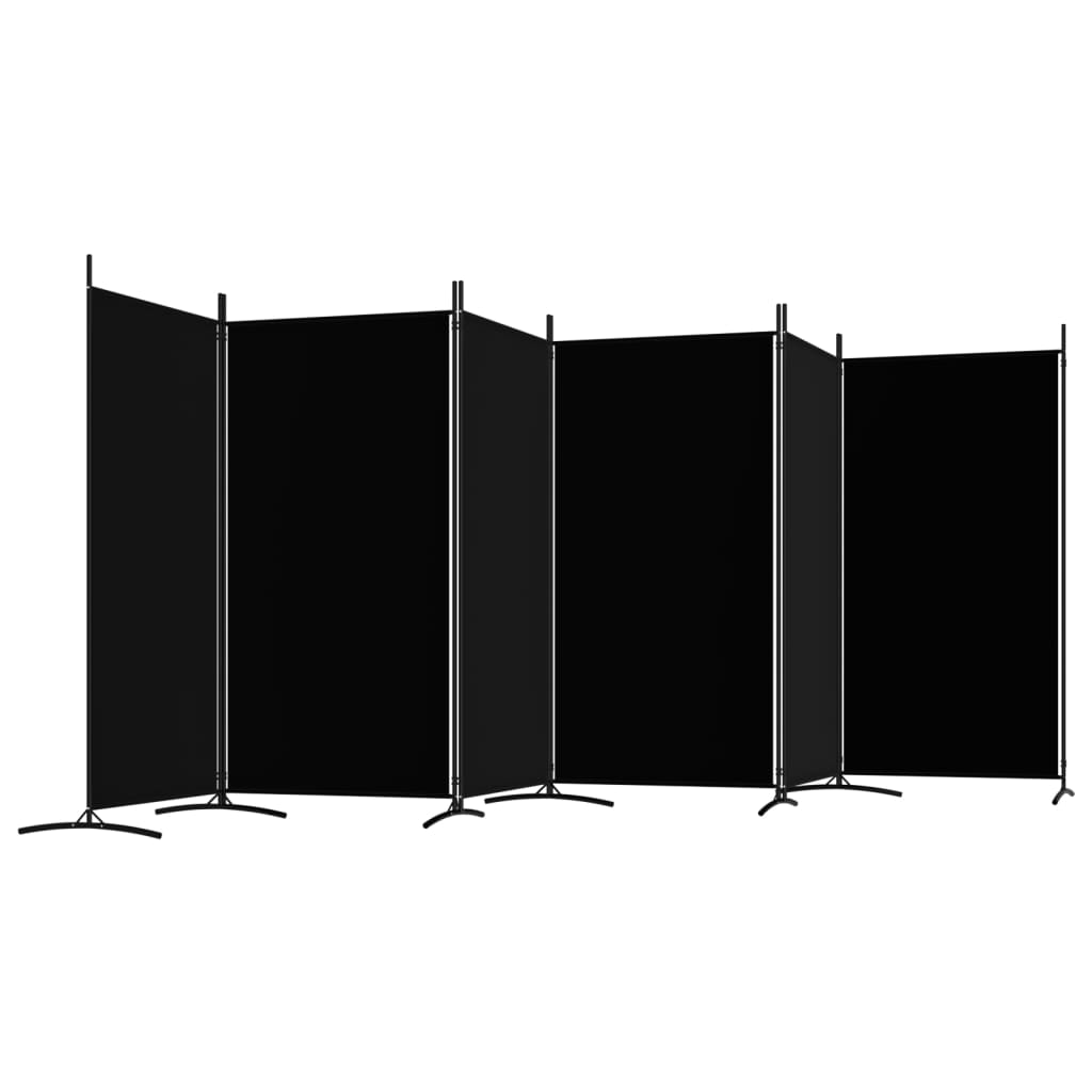 vidaXL Paravan de cameră cu 6 panouri, negru, 520x180 cm, textil