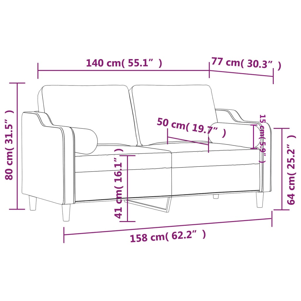 vidaXL Canapea cu 2 locuri cu pernuțe, gri închis, 140 cm, textil