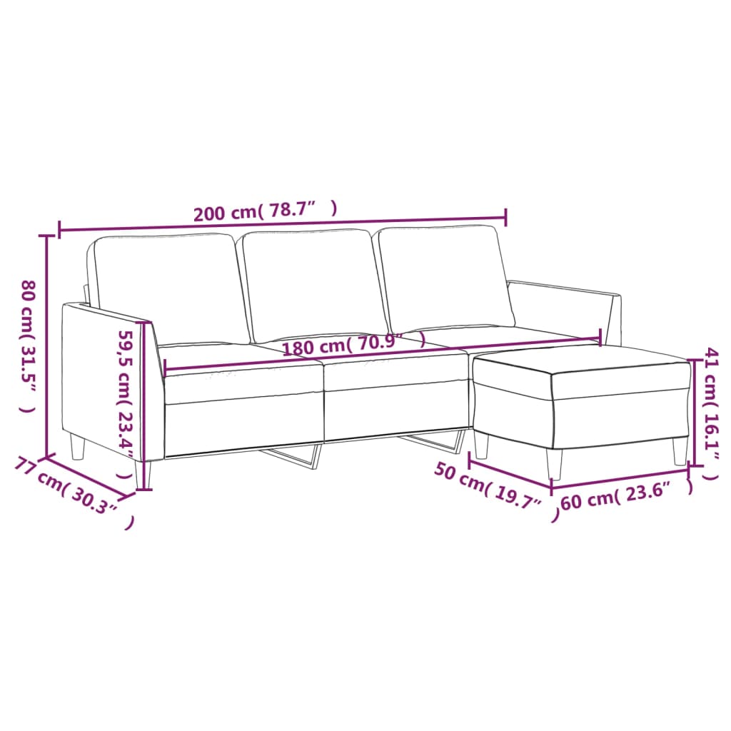 vidaXL Canapea cu 3 locuri / taburet cappuccino 180 cm piele ecologică
