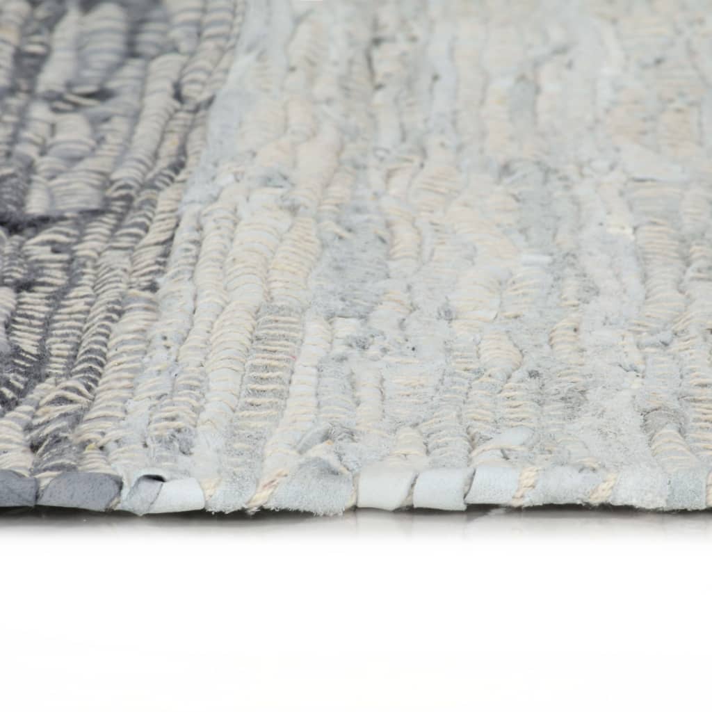 vidaXL Covor Chindi țesut manual, gri, 120 x 170 cm, piele
