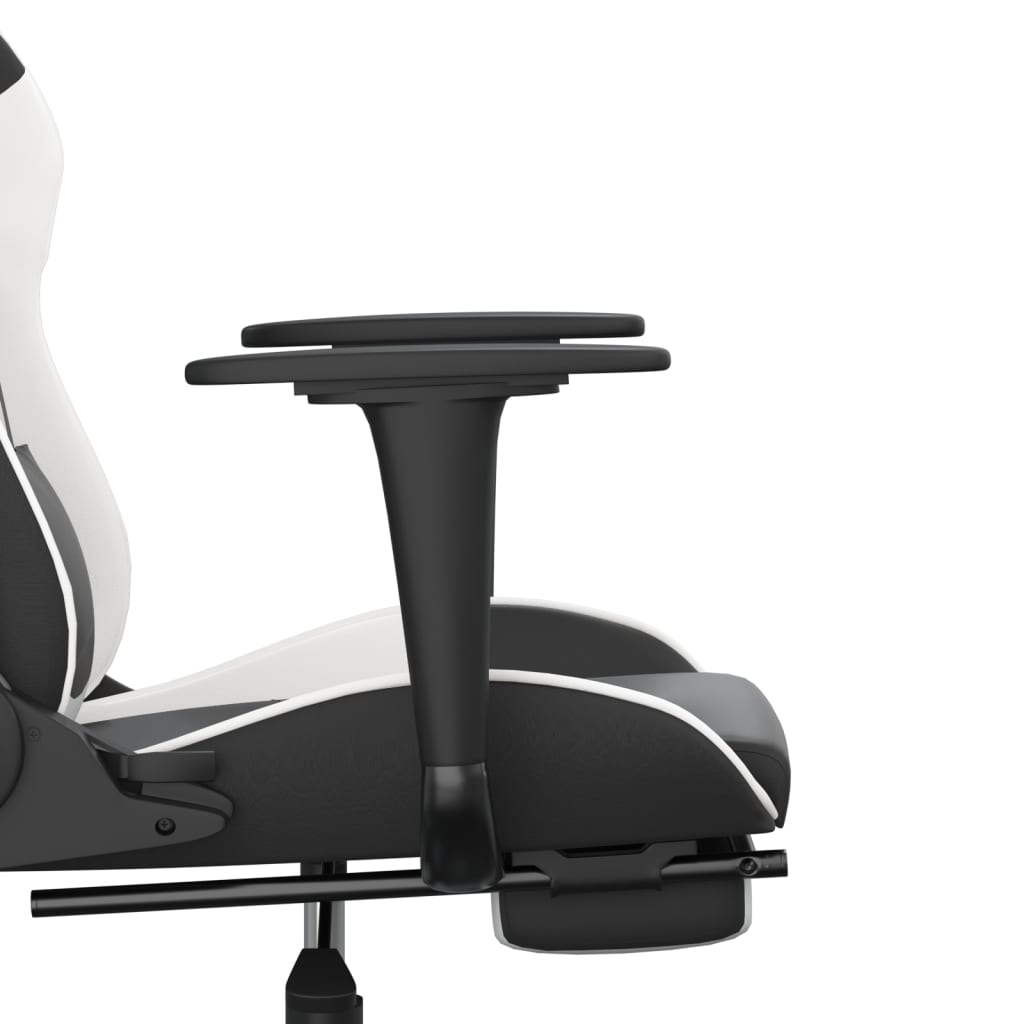vidaXL Scaun de gaming cu suport picioare, negru/alb, piele ecologică