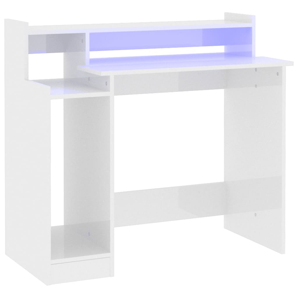 vidaXL Birou cu lumini LED alb extralucios 97x90x45 cm lemn compozit