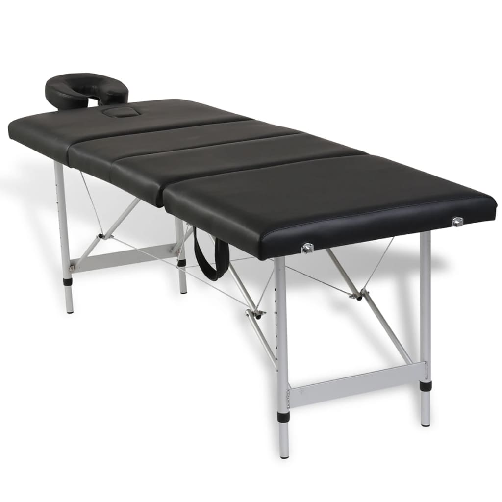 vidaXL Masă de masaj pliabilă, 4 zone, negru, cadru din aluminiu