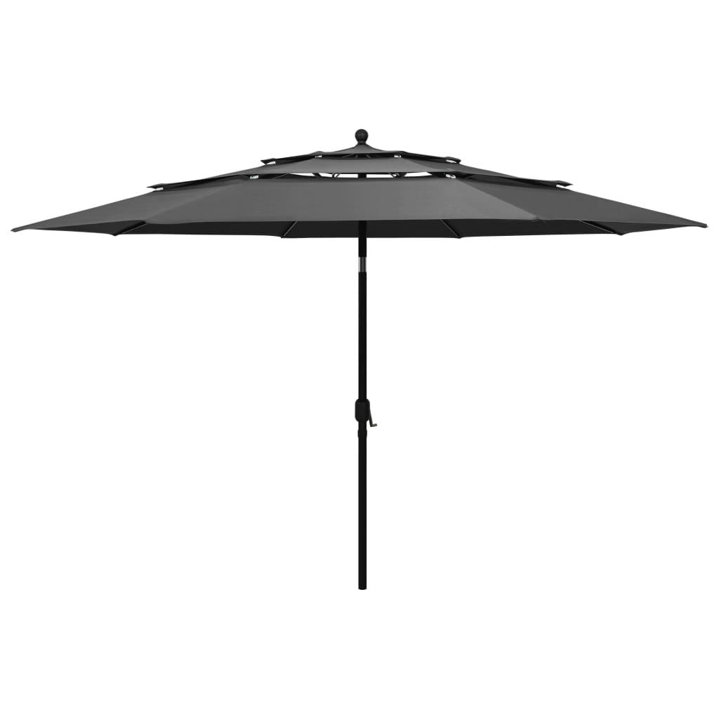 vidaXL Umbrelă de soare 3 niveluri, stâlp de aluminiu, antracit, 3,5 m