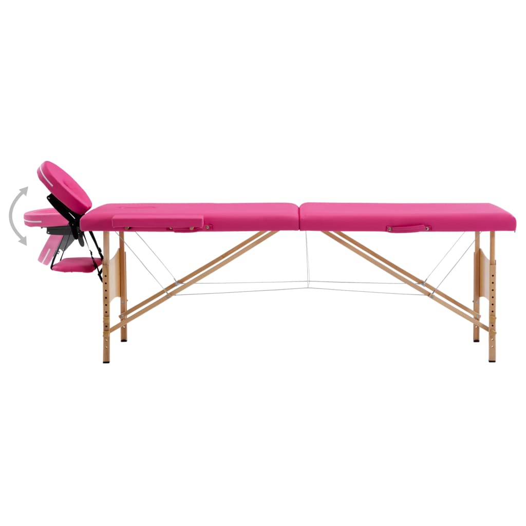 vidaXL Masă de masaj pliabilă, 2 zone, roz, lemn