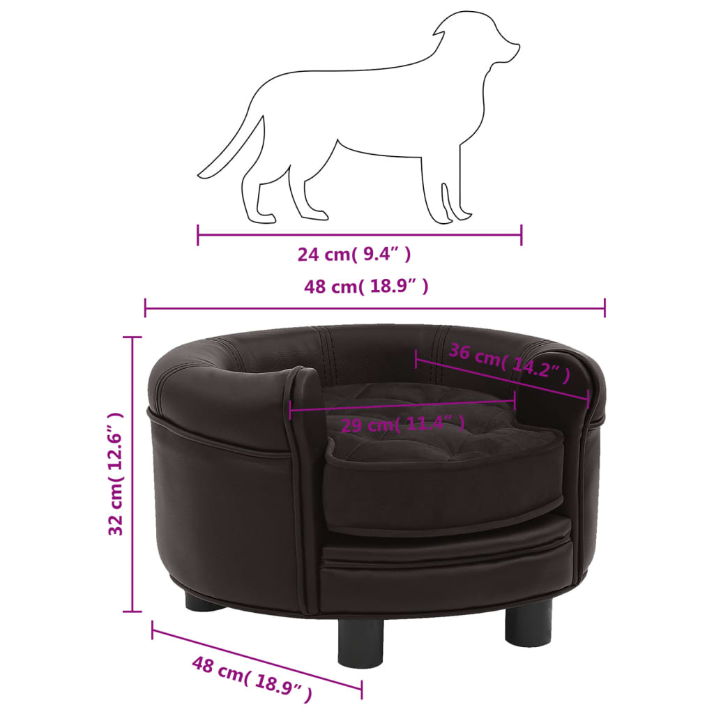 vidaXL Canapea pentru câini, maro, 48x48x32 cm, pluș & piele ecologică