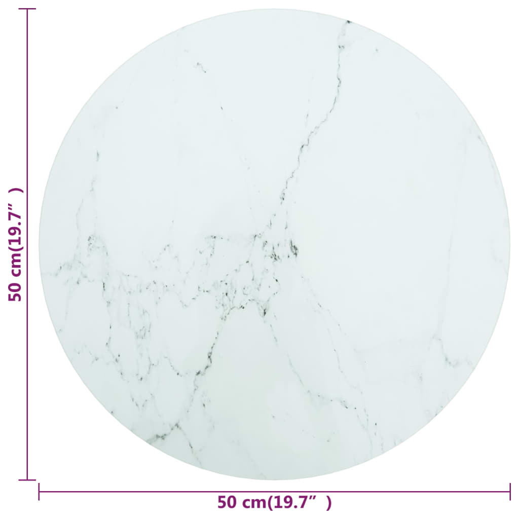 vidaXL Blat masă, alb, Ø50x0,8 cm, sticlă securizată, design marmură
