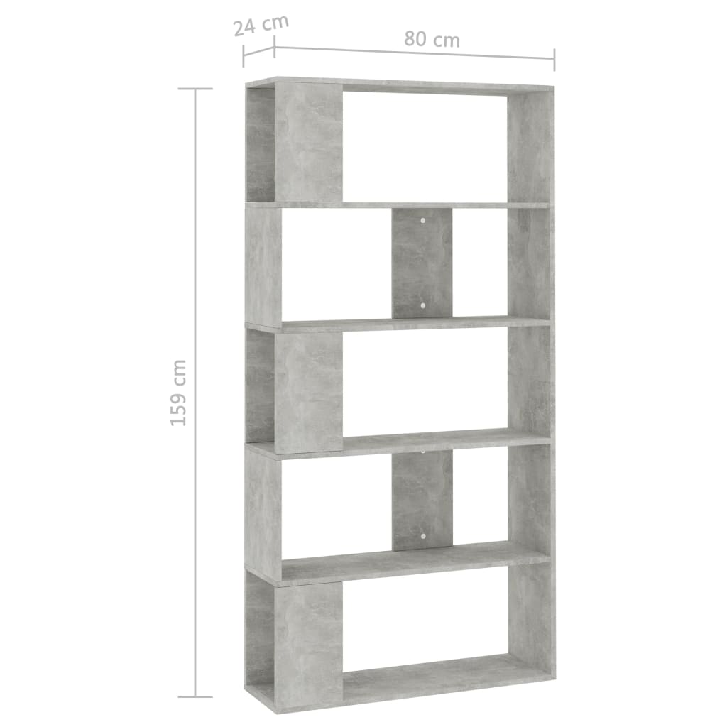 vidaXL Bibliotecă/Separator cameră, gri beton, 80 x 24 x 159 cm, PAL