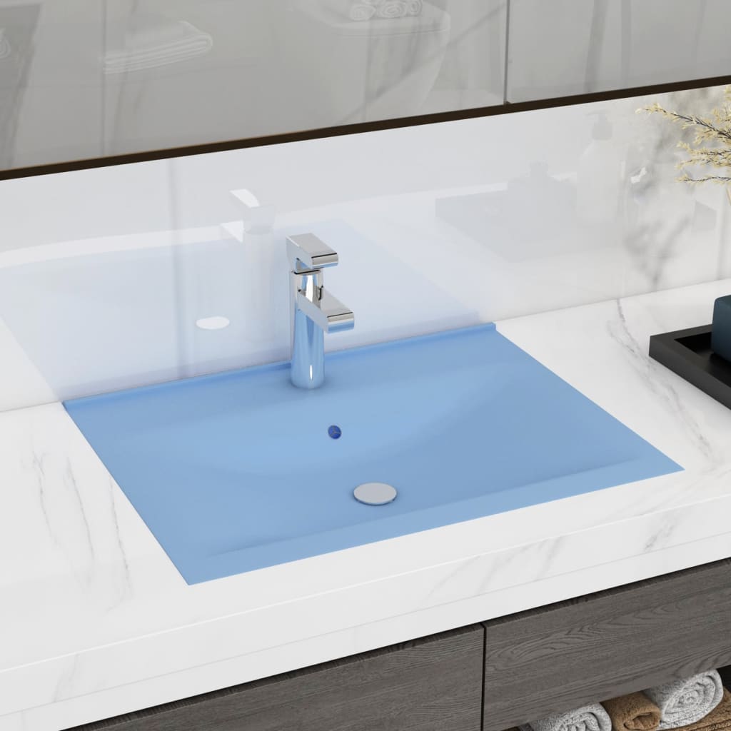 vidaXL Chiuvetă baie lux, orificiu robinet, bleu mat 60x46 cm ceramică