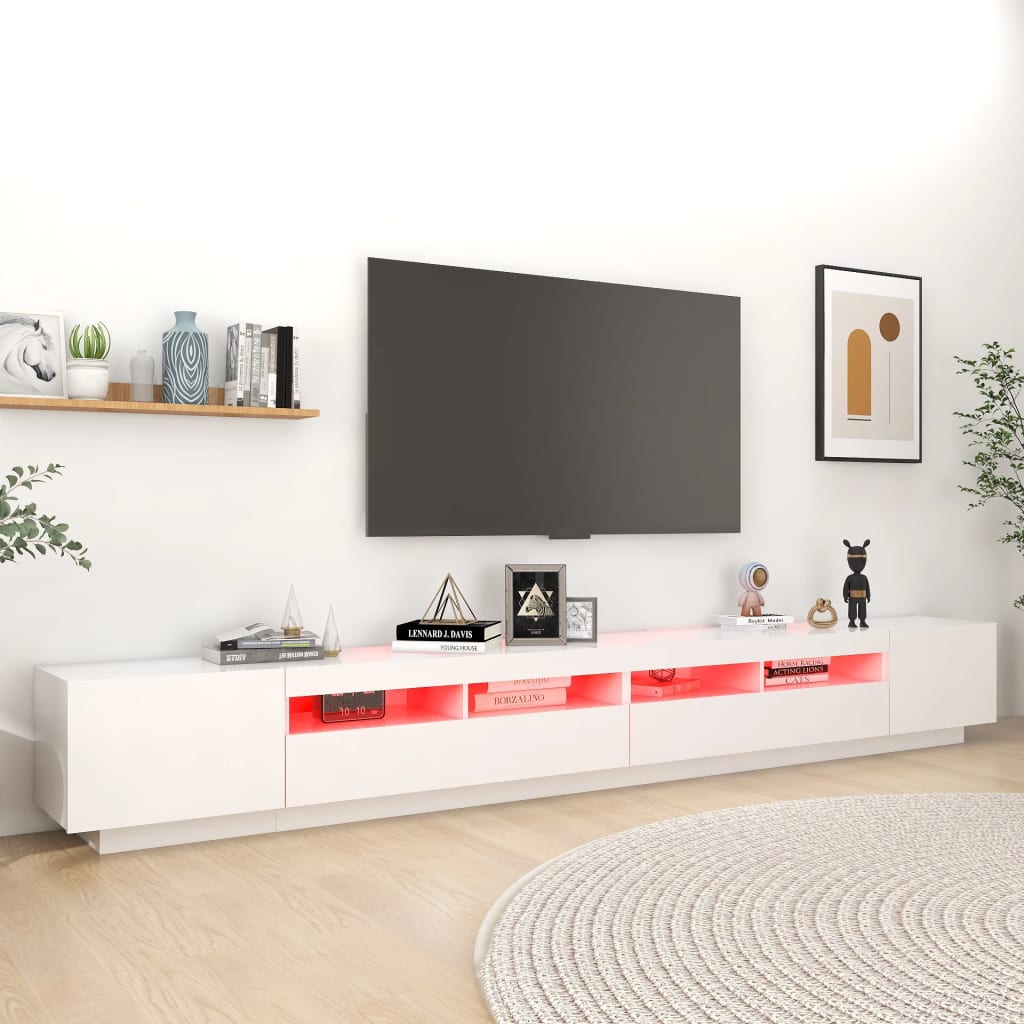 vidaXL Comodă TV cu lumini LED, alb, 300x35x40cm