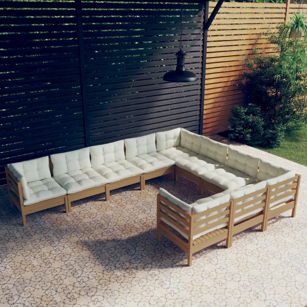 vidaXL Set mobilier grădină cu perne, 10 piese, maro miere, lemn pin