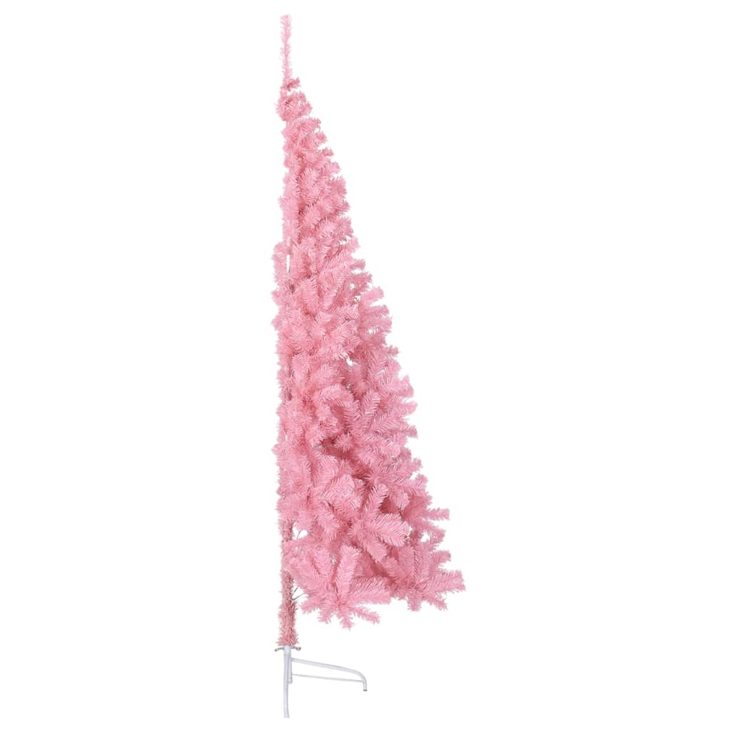 vidaXL Jumătate brad de Crăciun artificial cu suport, roz, 210 cm, PVC