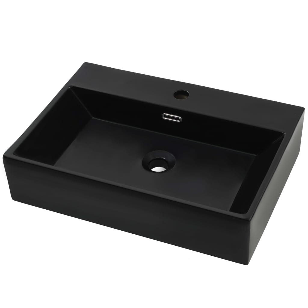 vidaXL Bazin cu orificiu robinet ceramică, 60,5x42,5x14,5 cm, negru