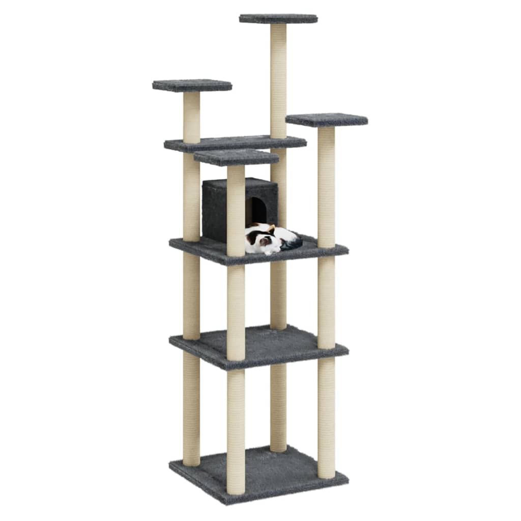 vidaXL Ansamblu pisici, stâlpi din funie sisal, gri închis, 171 cm
