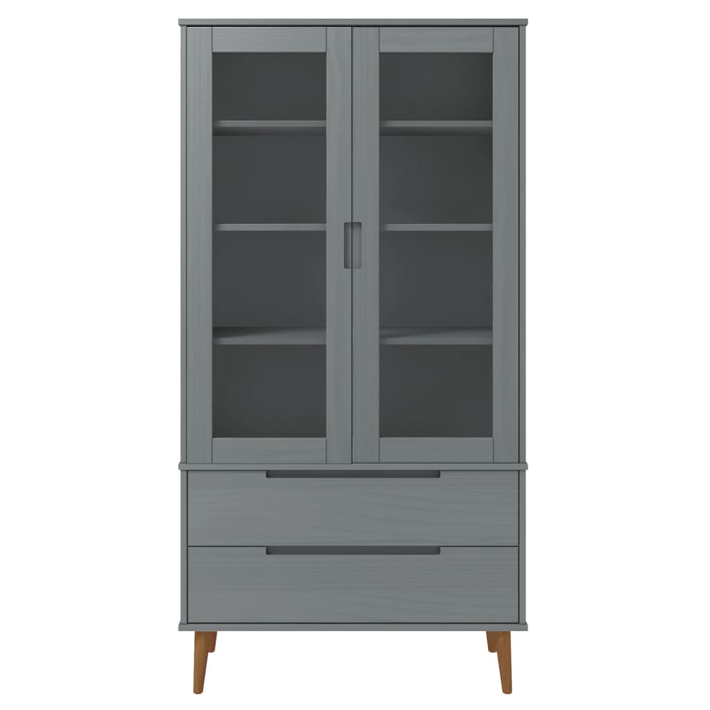 vidaXL Dulap cu vitrină, gri, 90x35x175 cm, lemn masiv de pin